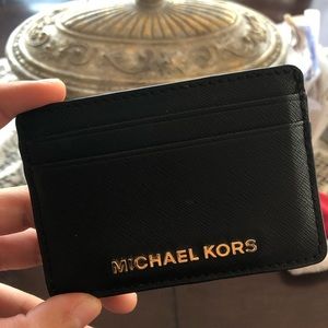 New Michael Kors Leather Card Holder (black)